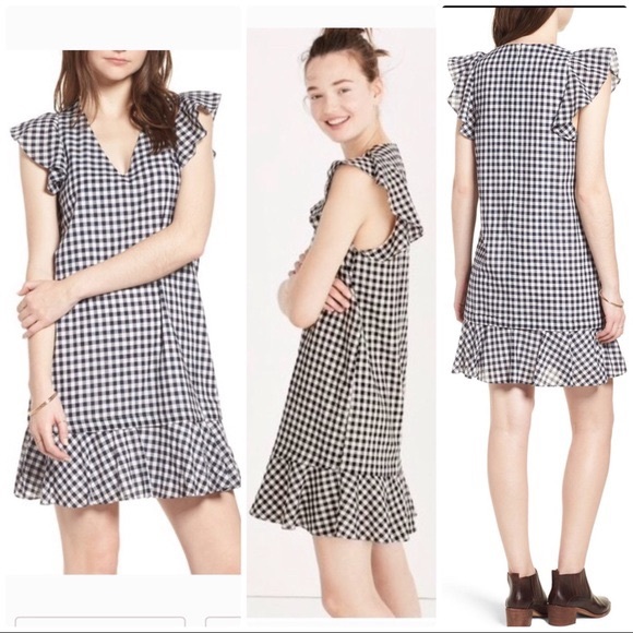 Madewell Gingham Flutter Sleeve Cotton Dress 0 - Picture 5 of 13